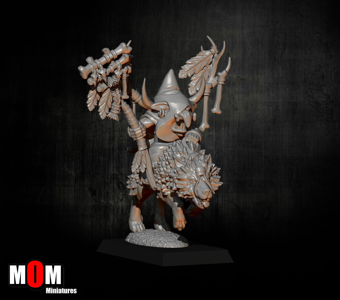 Shaman Goblin on Wolf, Fantasy Skirmish Miniatures by MoM Miniatures, perfect for Fantasy Wargames and RPGs