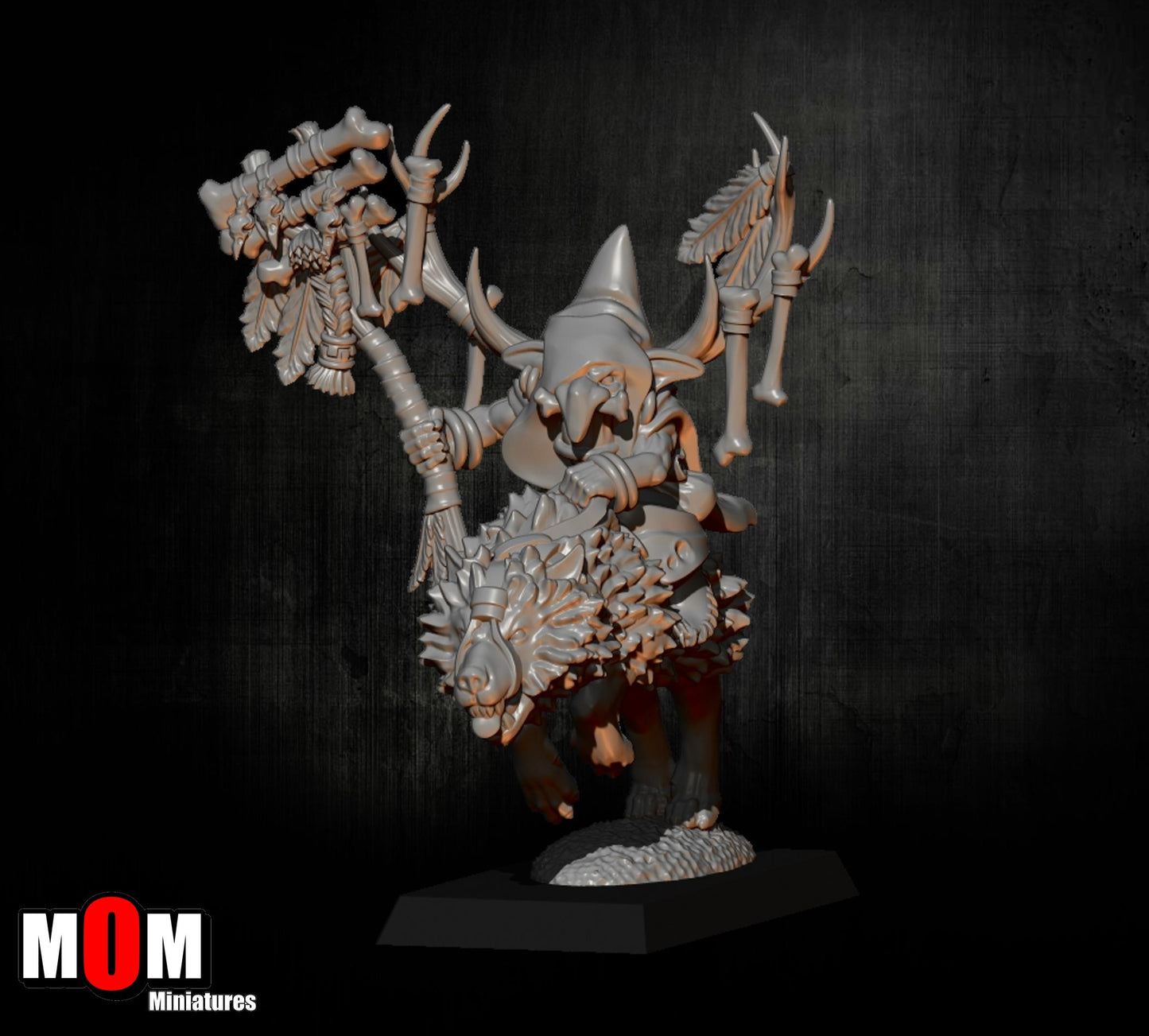 Shaman Goblin on Wolf, Fantasy Skirmish Miniatures by MoM Miniatures, perfect for Fantasy Wargames and RPGs