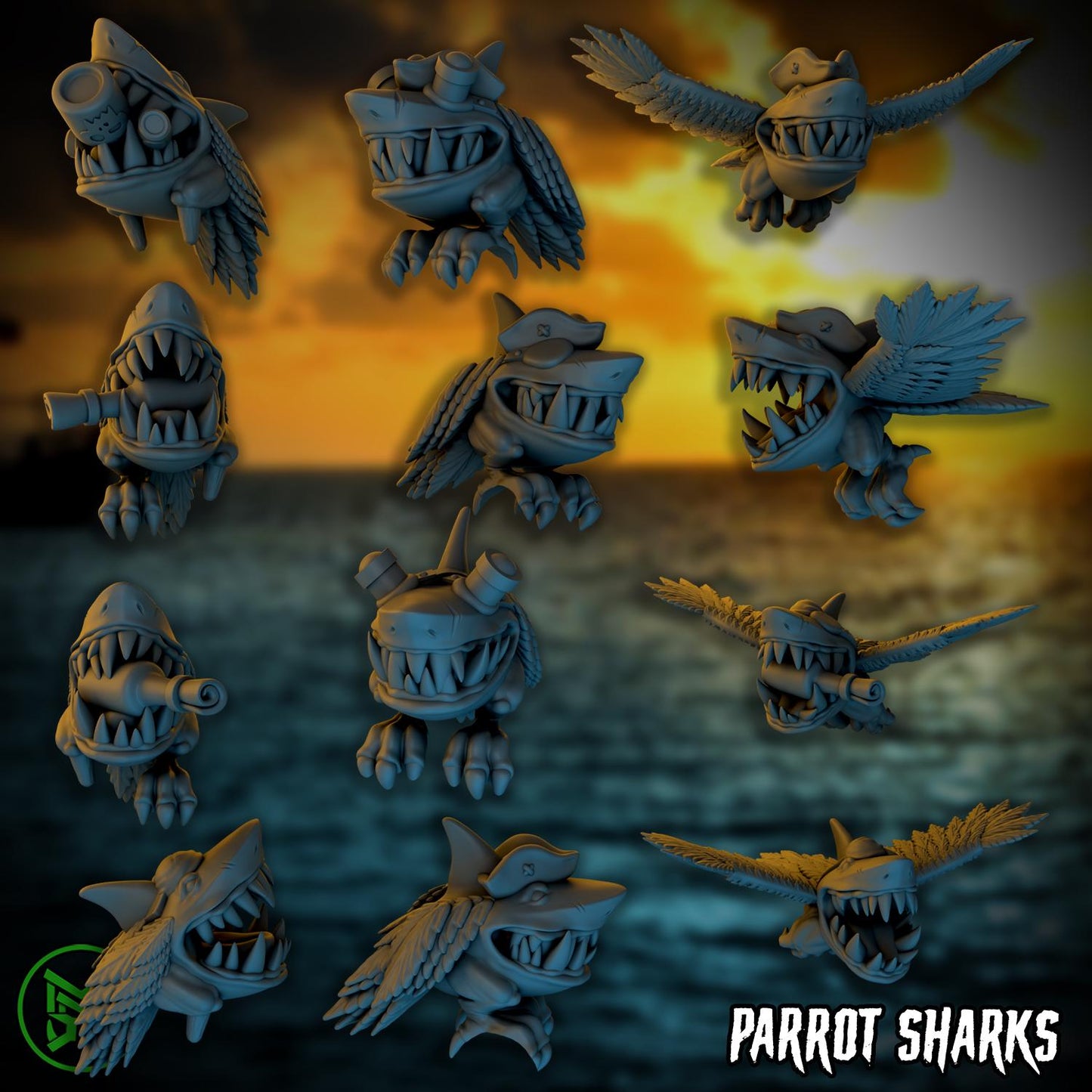 Parrot Sharks, Space-Faring Orkish Menace Sculpted by Mekka Miniatures, Grimdark Compatible, Scaled for Sci-Fi Miniature Wargames