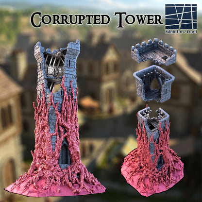 Corrupted Tower - Tabletop Terrain - 28 MM, Tabletop 3D Printed Terrain by MiniatureLand, Perfect for Wargaming and RPGs