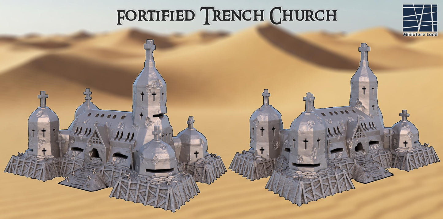 Fortified Trench Church - Tabletop Terrain - 32MM, 28 MM, Tabletop 3D Printed Terrain by MiniatureLand, Perfect for Wargaming and RPGs