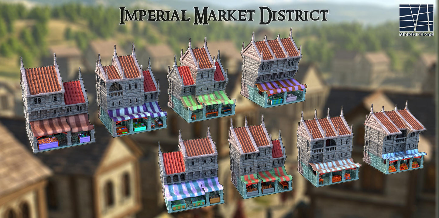 Imperial Market District - Tabletop Terrain - 28 MM, Tabletop 3D Printed Terrain by MiniatureLand, Perfect for Wargaming and RPGs