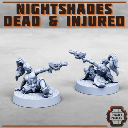 Bitter Nightshades - dead and injured -  Sci-Fi Grimdark City Skirmish Warfare Female Mercenaries by Print Minis