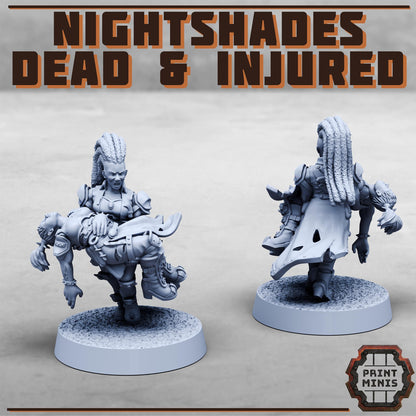 Bitter Nightshades - dead and injured -  Sci-Fi Grimdark City Skirmish Warfare Female Mercenaries by Print Minis