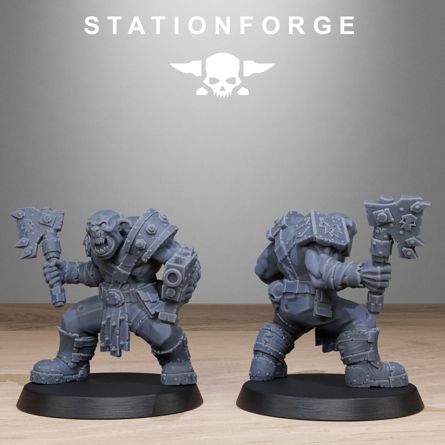 Orkaz Bros Infantry, Space-Faring Orkish Menace Sculpted by STATIONFORGE, Grimdark Compatible, Sci-Fi Wargame Scale