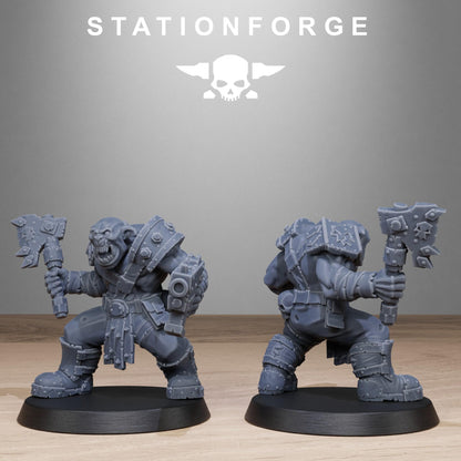 Orkaz Bros Infantry, Space-Faring Orkish Menace Sculpted by STATIONFORGE, Grimdark Compatible, Sci-Fi Wargame Scale