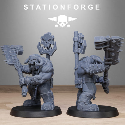 Orkaz Bros Infantry, Space-Faring Orkish Menace Sculpted by STATIONFORGE, Grimdark Compatible, Sci-Fi Wargame Scale