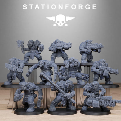 Orkaz Bros Infantry, Space-Faring Orkish Menace Sculpted by STATIONFORGE, Grimdark Compatible, Sci-Fi Wargame Scale