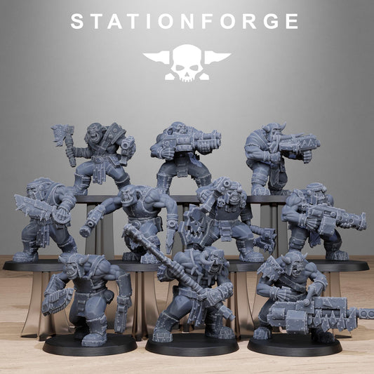 Orkaz Bros Infantry, Space-Faring Orkish Menace Sculpted by STATIONFORGE, Grimdark Compatible, Sci-Fi Wargame Scale