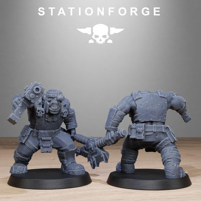 Orkaz Bros Infantry, Space-Faring Orkish Menace Sculpted by STATIONFORGE, Grimdark Compatible, Sci-Fi Wargame Scale