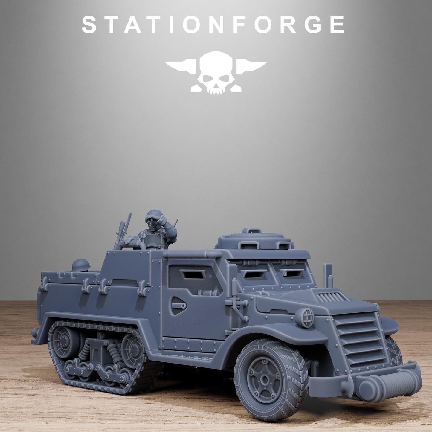 FreeGuard Half Track, Modular Sci-Fi Guardsmen Vehicle by STATIONFORGE, Sci-fi Wargames Proxy, Imperial Guard Transport Truck