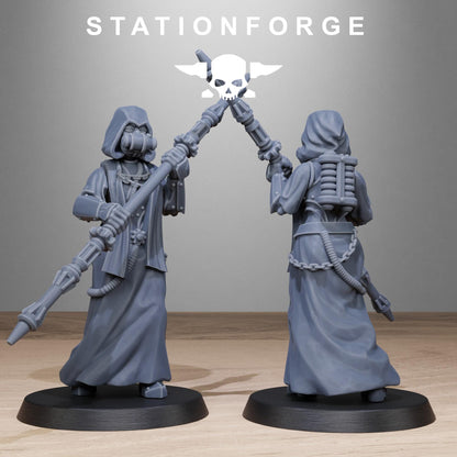 Scavenger Sister Priests, Space Techno-bots, modular Sci-Fi warriors by STATIONFORGE, Sci-Fi Wargames Cyber-themed Grimdark miniatures