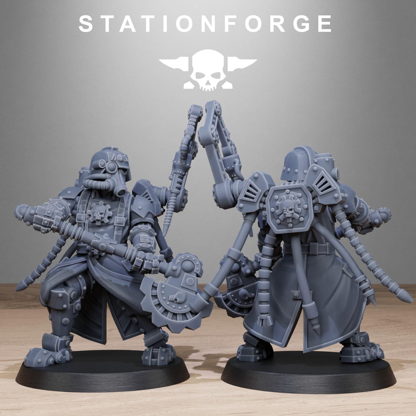 GrimGuard Tech Engineers, Space Techno-bots, modular Sci-Fi warriors by STATIONFORGE, Sci-Fi Wargames Cyber-themed Grimdark miniatures