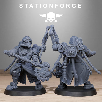 GrimGuard Tech Engineers, Space Techno-bots, modular Sci-Fi warriors by STATIONFORGE, Sci-Fi Wargames Cyber-themed Grimdark miniatures