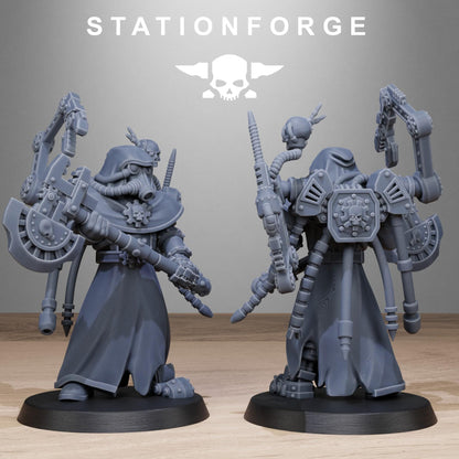 GrimGuard Tech Engineers, Space Techno-bots, modular Sci-Fi warriors by STATIONFORGE, Sci-Fi Wargames Cyber-themed Grimdark miniatures