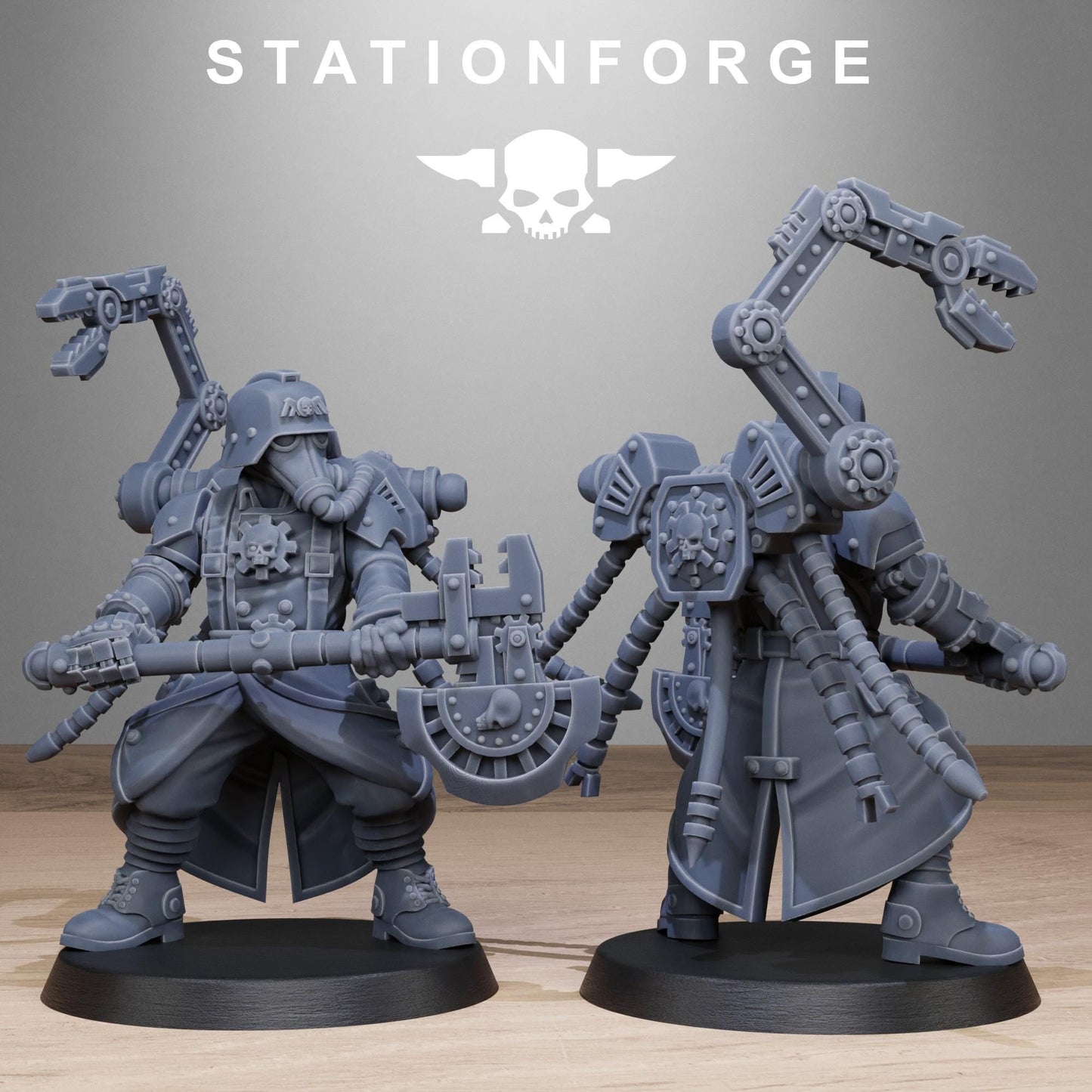 GrimGuard Tech Engineers, Space Techno-bots, modular Sci-Fi warriors by STATIONFORGE, Sci-Fi Wargames Cyber-themed Grimdark miniatures