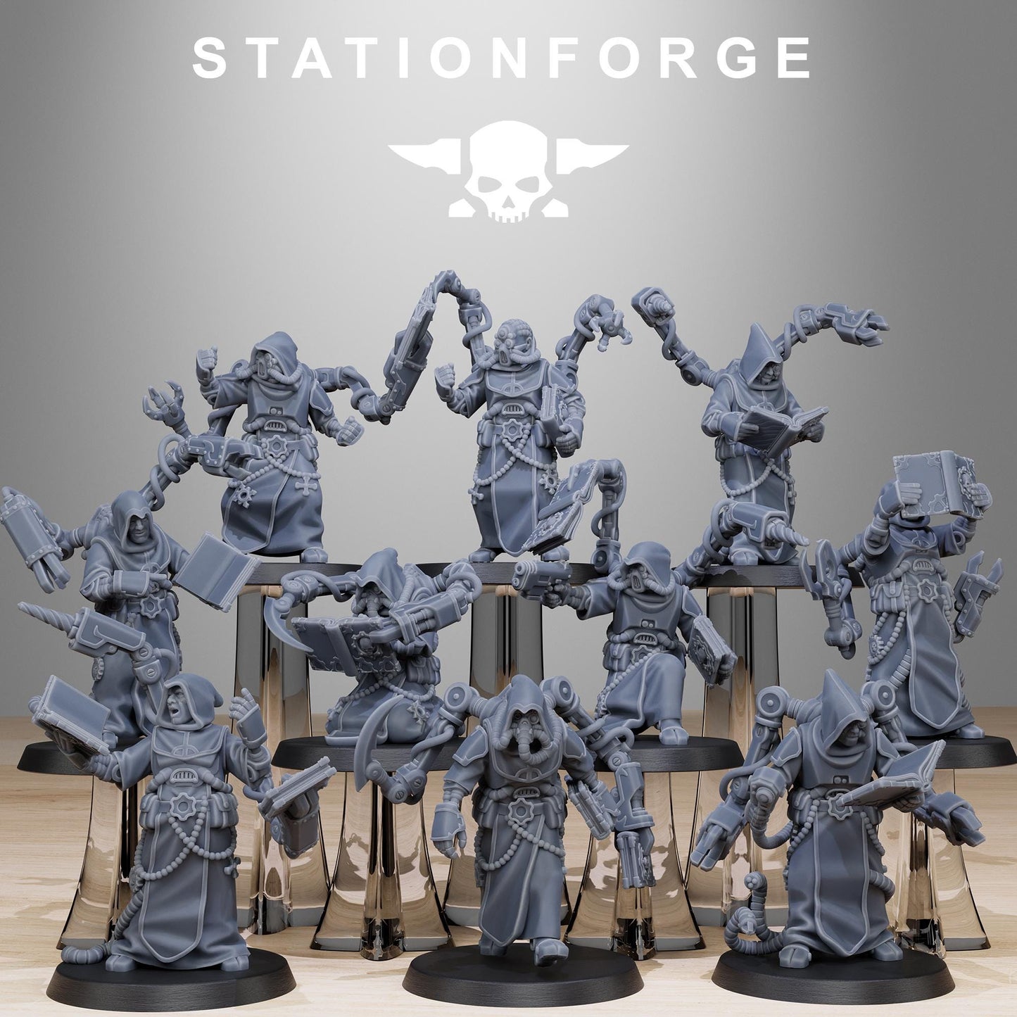 Scavenger Monks, Space Techno-bots, modular Sci-Fi warriors by STATIONFORGE, Sci-Fi Wargames Cyber-themed Grimdark miniatures
