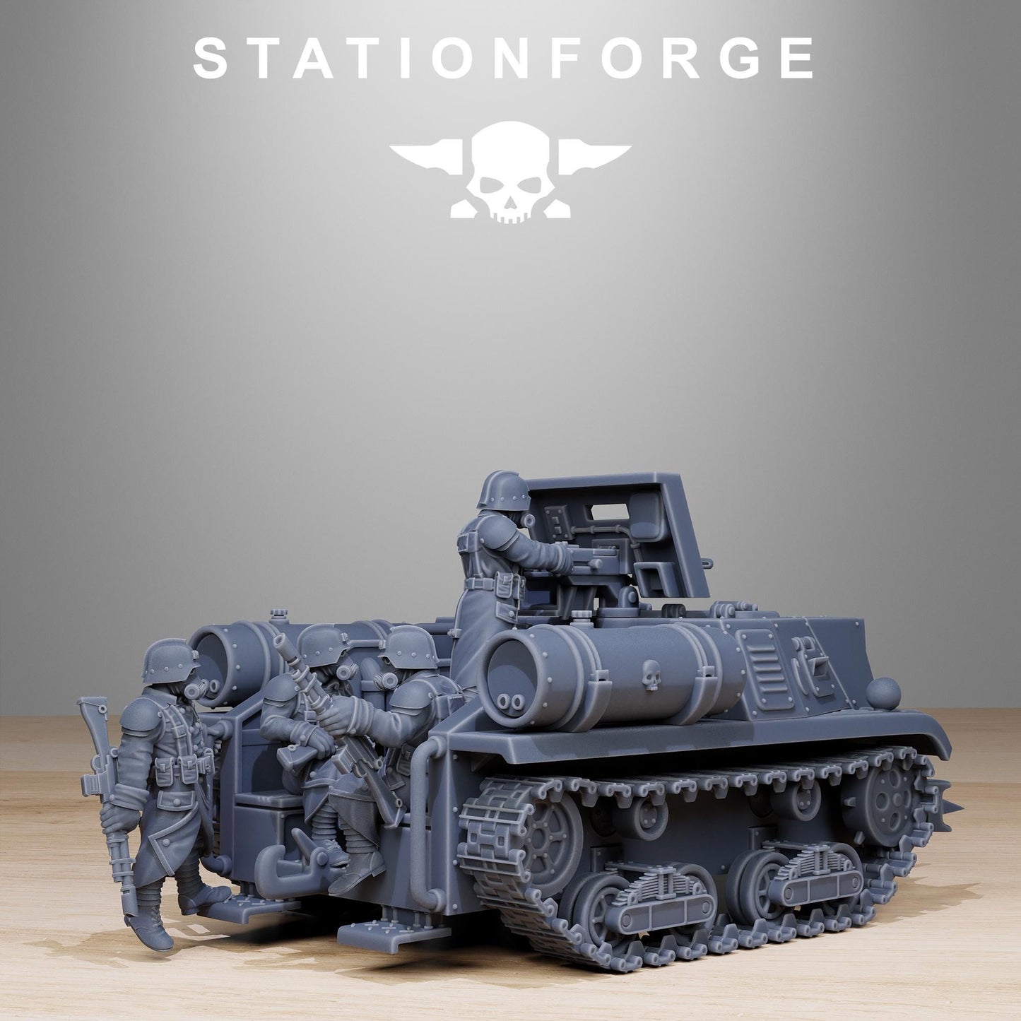 GrimGuard Tankette, Modular Sci-Fi Guardsmen Vehicle by STATIONFORGE, Sci-fi Wargames Proxy, Imperial Guard Transport Truck
