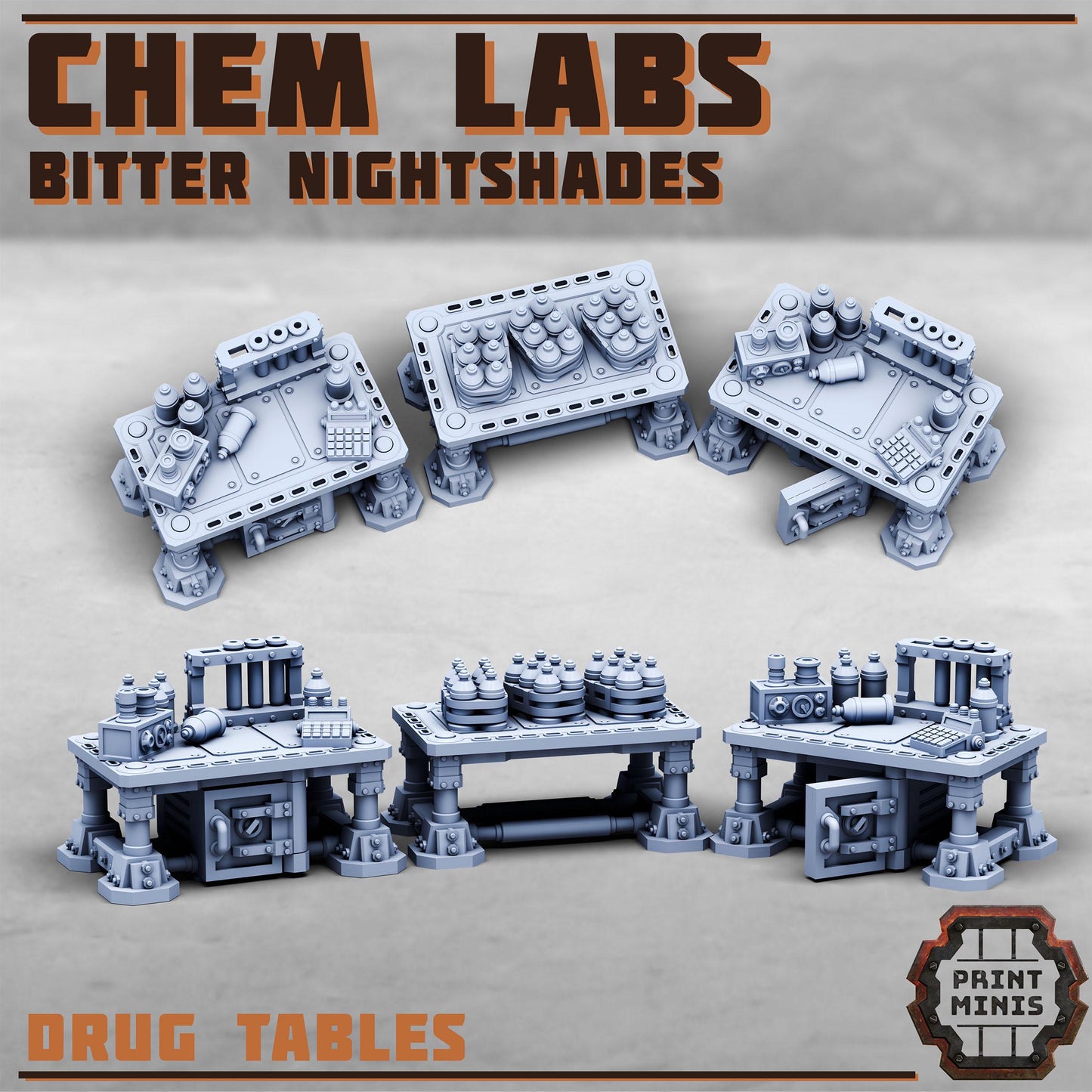 Chem Laboratory - Bitter Nightshades - Sci-Fi Space Industrial Terrain by Print Minis - Entire set