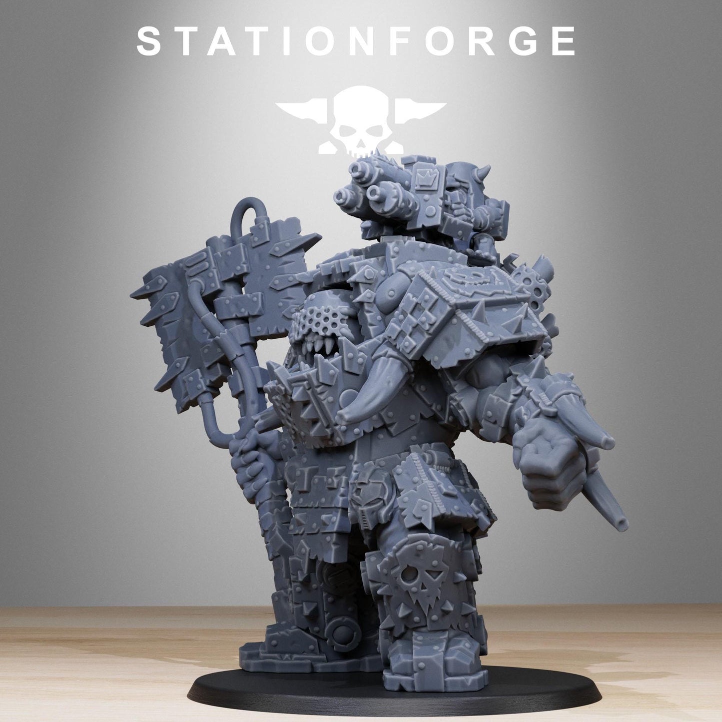 Orkaz Commander, Space-Faring Orkish Menace Sculpted by STATIONFORGE, Grimdark Compatible, Sci-Fi Wargame Scale