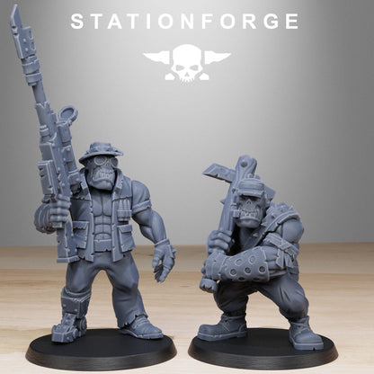 Orkaz Team Fighters, Space-Faring Orkish Menace Sculpted by STATIONFORGE, Grimdark Compatible, Sci-Fi Wargame Scale