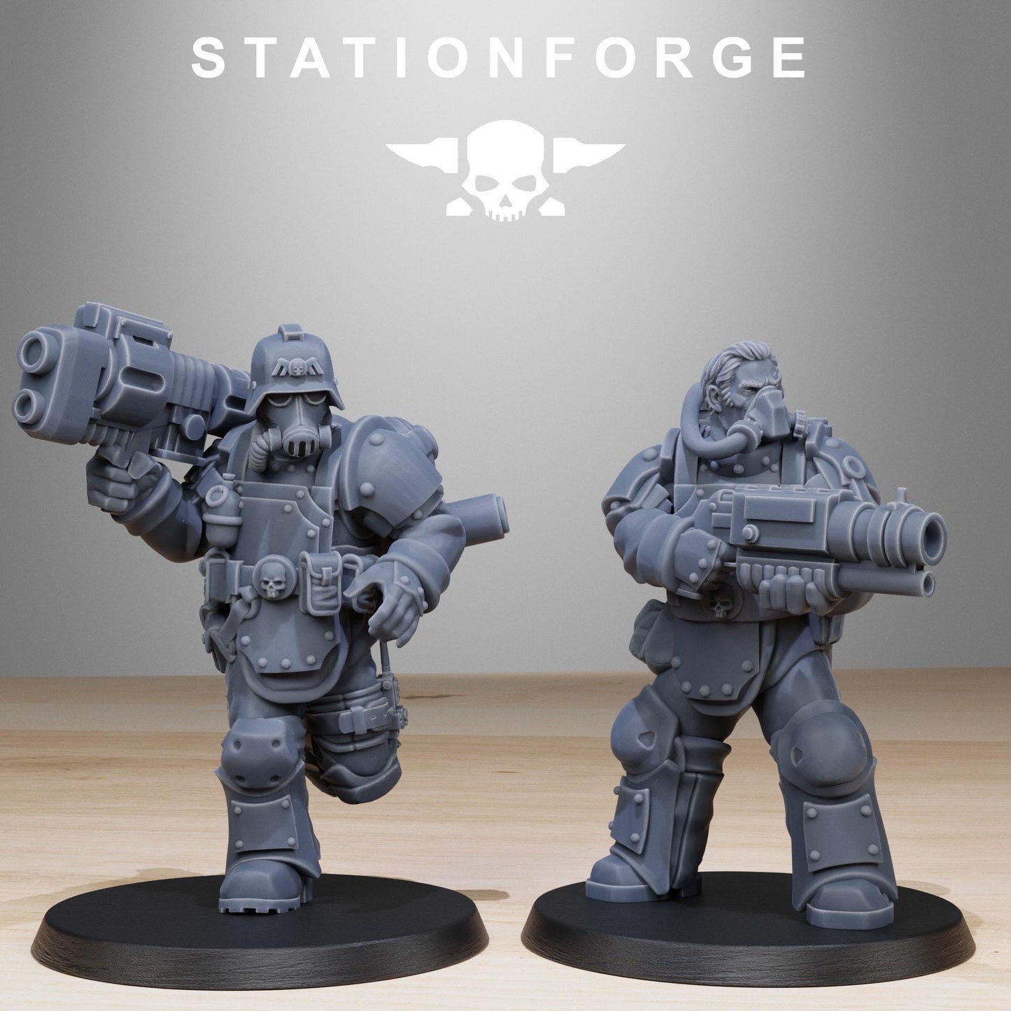 GrimGuard Armored Squad, Death Korps Proxy, Sci-Fi Wargames Miniatures by STATIONFORGE