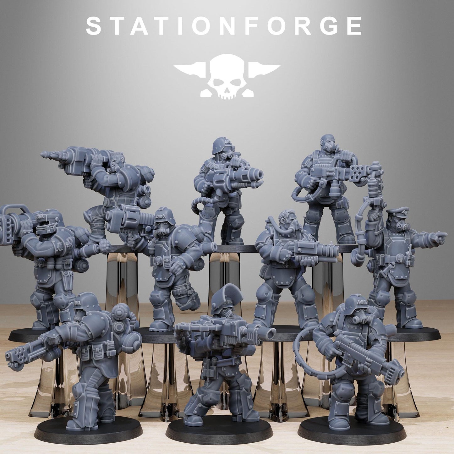 GrimGuard Armored Squad, Death Korps Proxy, Sci-Fi Wargames Miniatures by STATIONFORGE