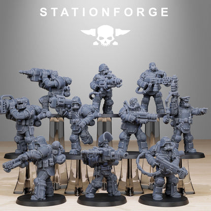 GrimGuard Armored Squad, Death Korps Proxy, Sci-Fi Wargames Miniatures by STATIONFORGE