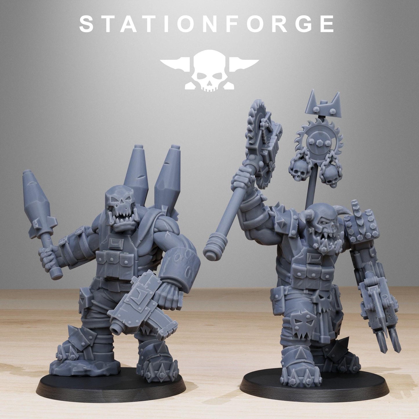 Orkaz Spec Team, Space-Faring Orkish Menace Sculpted by STATIONFORGE, Grimdark Compatible, Sci-Fi Wargame Scale