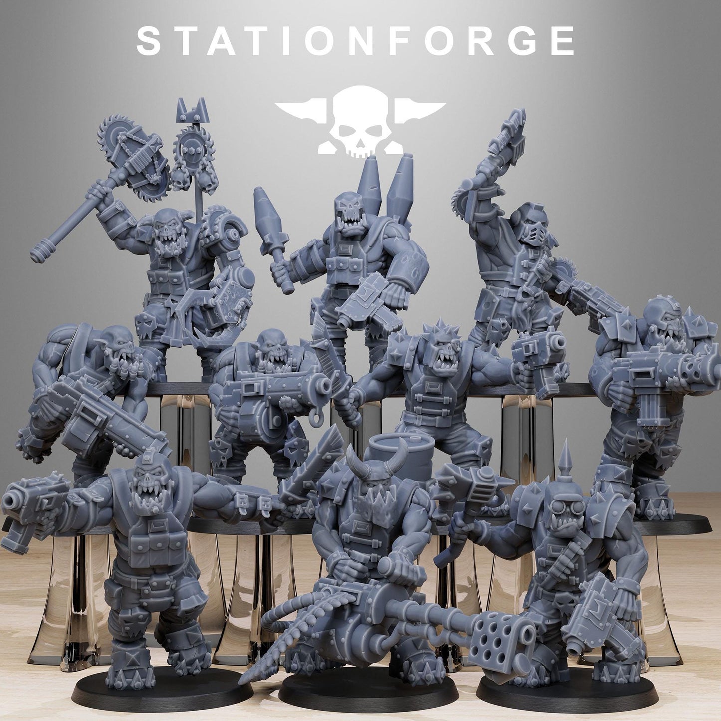 Orkaz Spec Team, Space-Faring Orkish Menace Sculpted by STATIONFORGE, Grimdark Compatible, Sci-Fi Wargame Scale