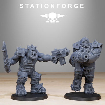 Orkaz Spec Team, Space-Faring Orkish Menace Sculpted by STATIONFORGE, Grimdark Compatible, Sci-Fi Wargame Scale