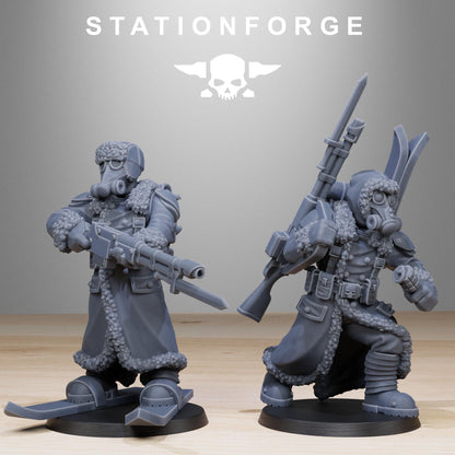 GrimGuard Frostwatch Skiers, Death Korps Proxy, Sci-Fi Wargames Miniatures by STATIONFORGE