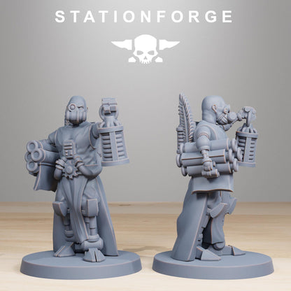 Scavenger Vicars, Space Techno-bots, modular Sci-Fi warriors by STATIONFORGE, Sci-Fi Wargames Cyber-themed Grimdark miniatures