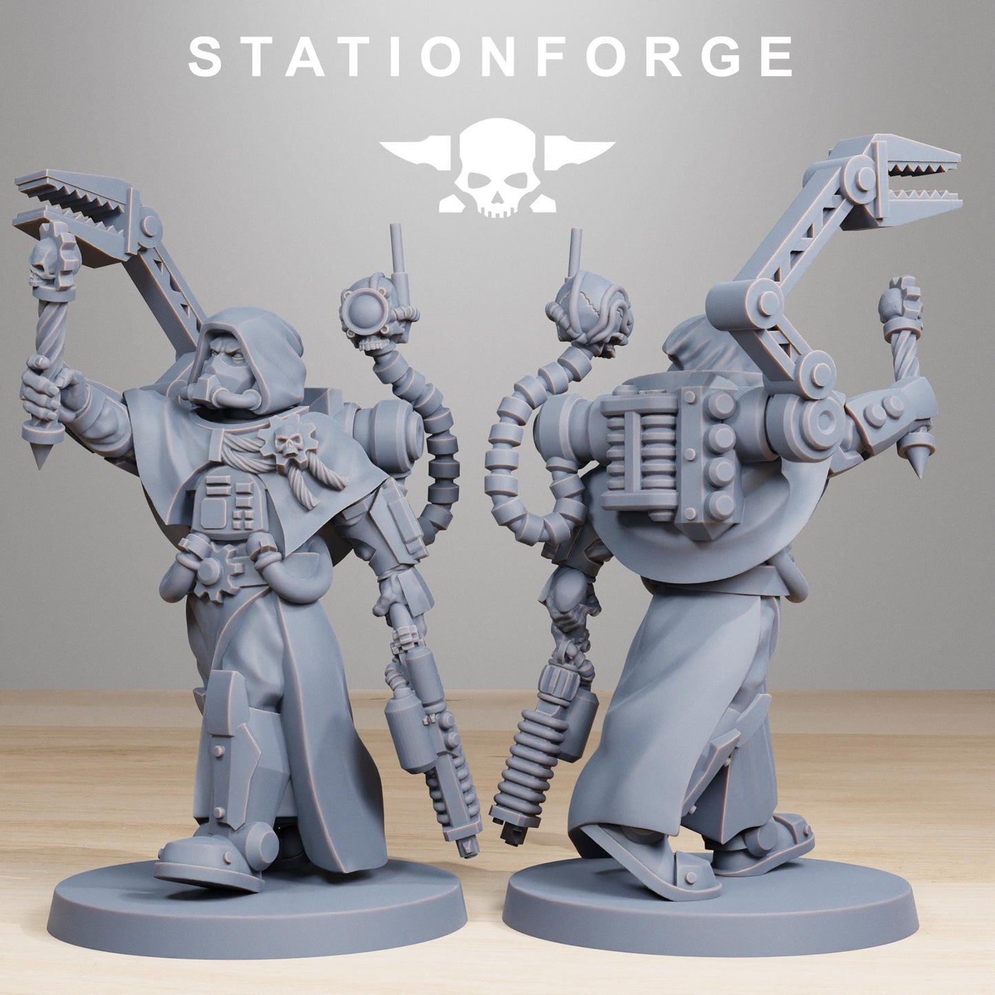 Scavenger Vicars, Space Techno-bots, modular Sci-Fi warriors by STATIONFORGE, Sci-Fi Wargames Cyber-themed Grimdark miniatures