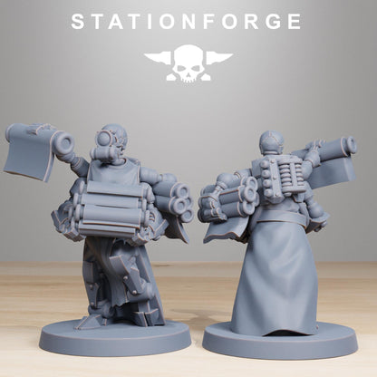 Scavenger Vicars, Space Techno-bots, modular Sci-Fi warriors by STATIONFORGE, Sci-Fi Wargames Cyber-themed Grimdark miniatures