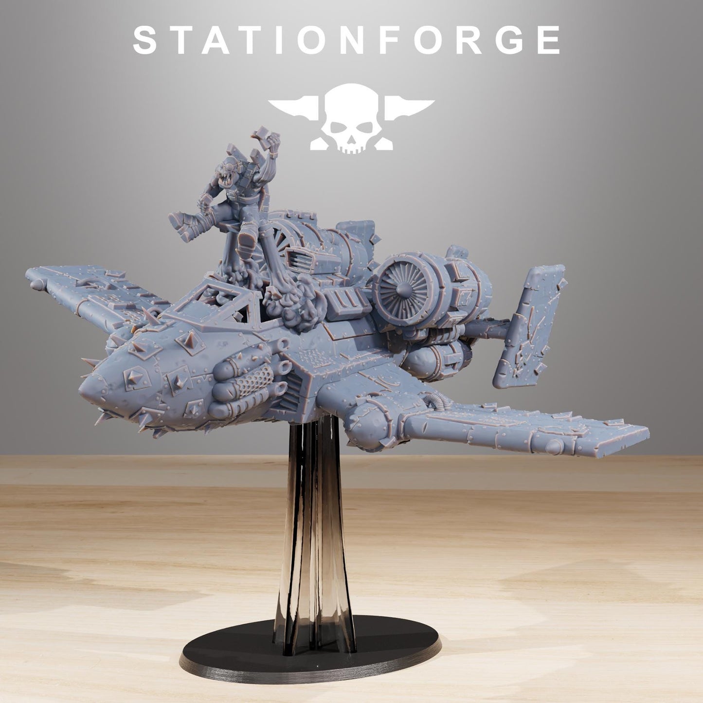 Orkaz Plane, Space-Faring Orkish Menace Sculpted by STATIONFORGE, Grimdark Compatible, Sci-Fi Wargame Scale
