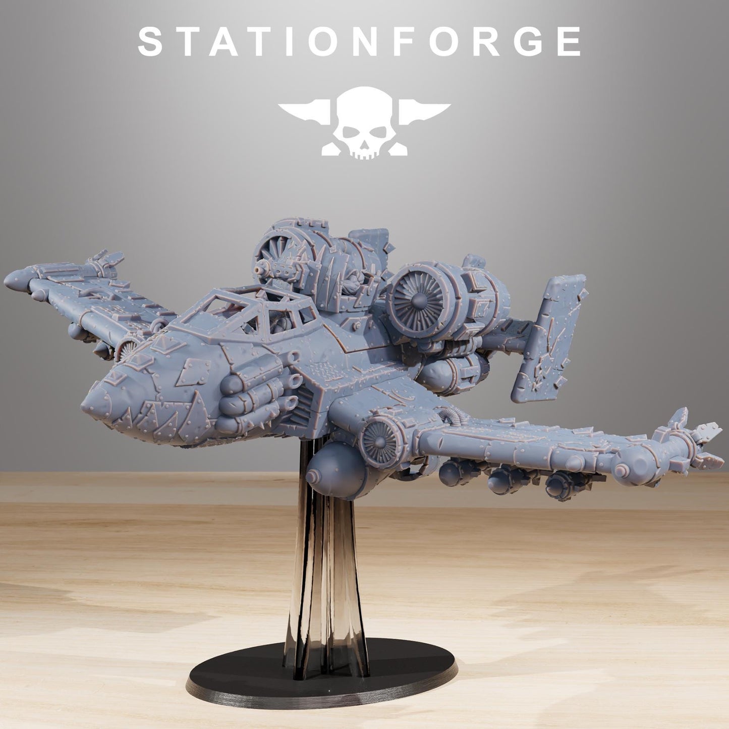 Orkaz Plane, Space-Faring Orkish Menace Sculpted by STATIONFORGE, Grimdark Compatible, Sci-Fi Wargame Scale