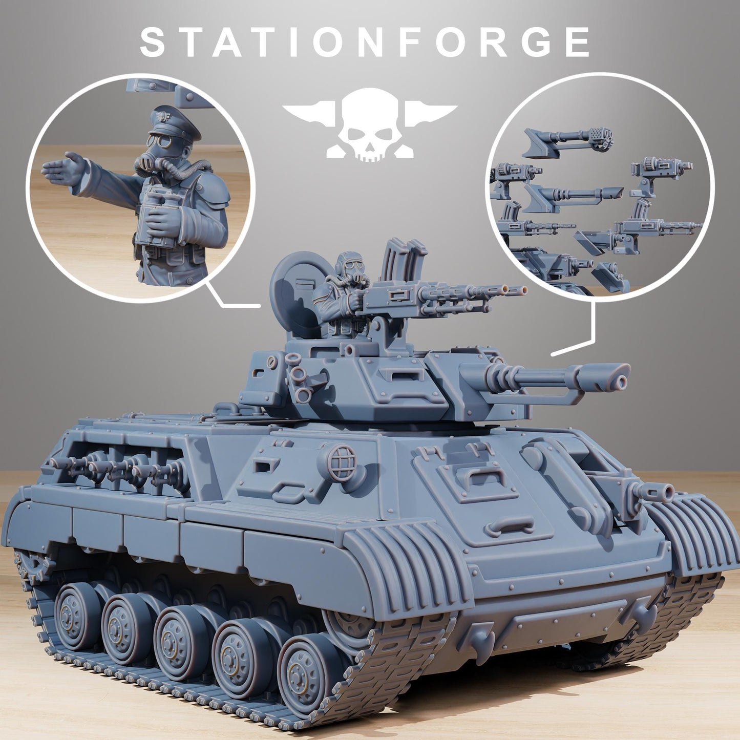 GrimGuard Support Tank, Modular Sci-Fi Guardsmen Vehicle by STATIONFORGE, Sci-fi Wargames Proxy, Imperial Guard Transport ATV