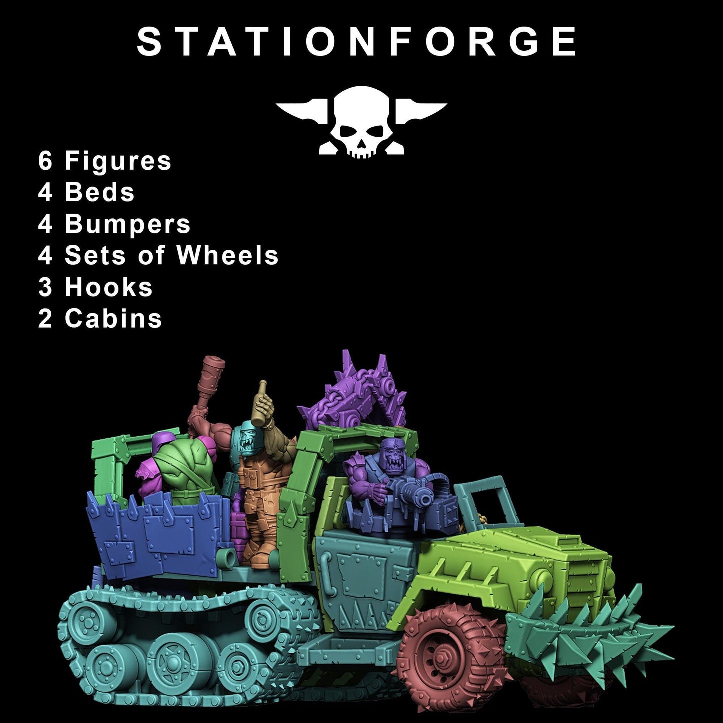 Orkaz Party Wagon, Space-Faring Orkish Menace Sculpted by STATIONFORGE, Grimdark Compatible, Sci-Fi Wargame Scale