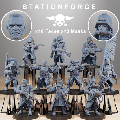 GrimGuard Combatants, Death Korps Proxy, Sci-Fi Wargames Miniatures by STATIONFORGE
