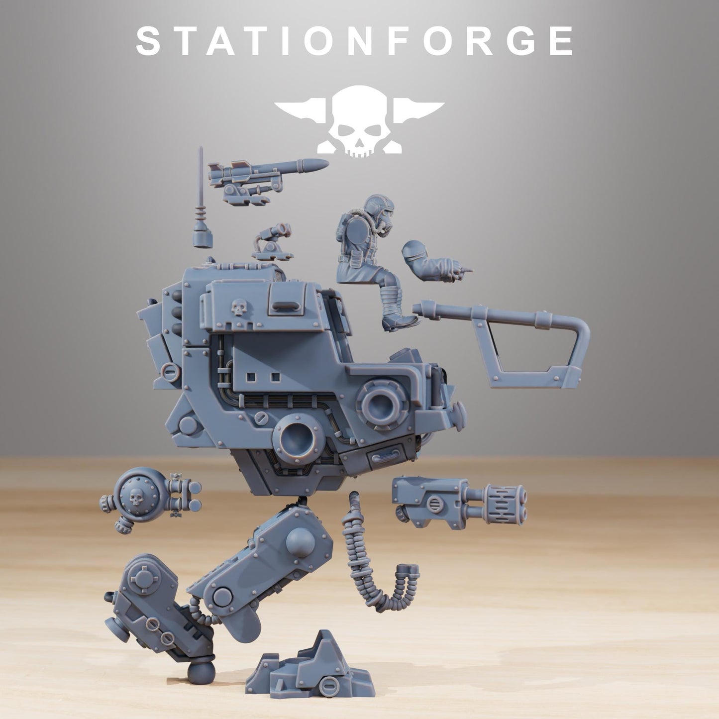 GrimGuard Walker Mk1, Modular Sci-Fi Guardsmen Vehicle by STATIONFORGE, Sci-fi Wargames Proxy, Imperial Guard Combat Walker