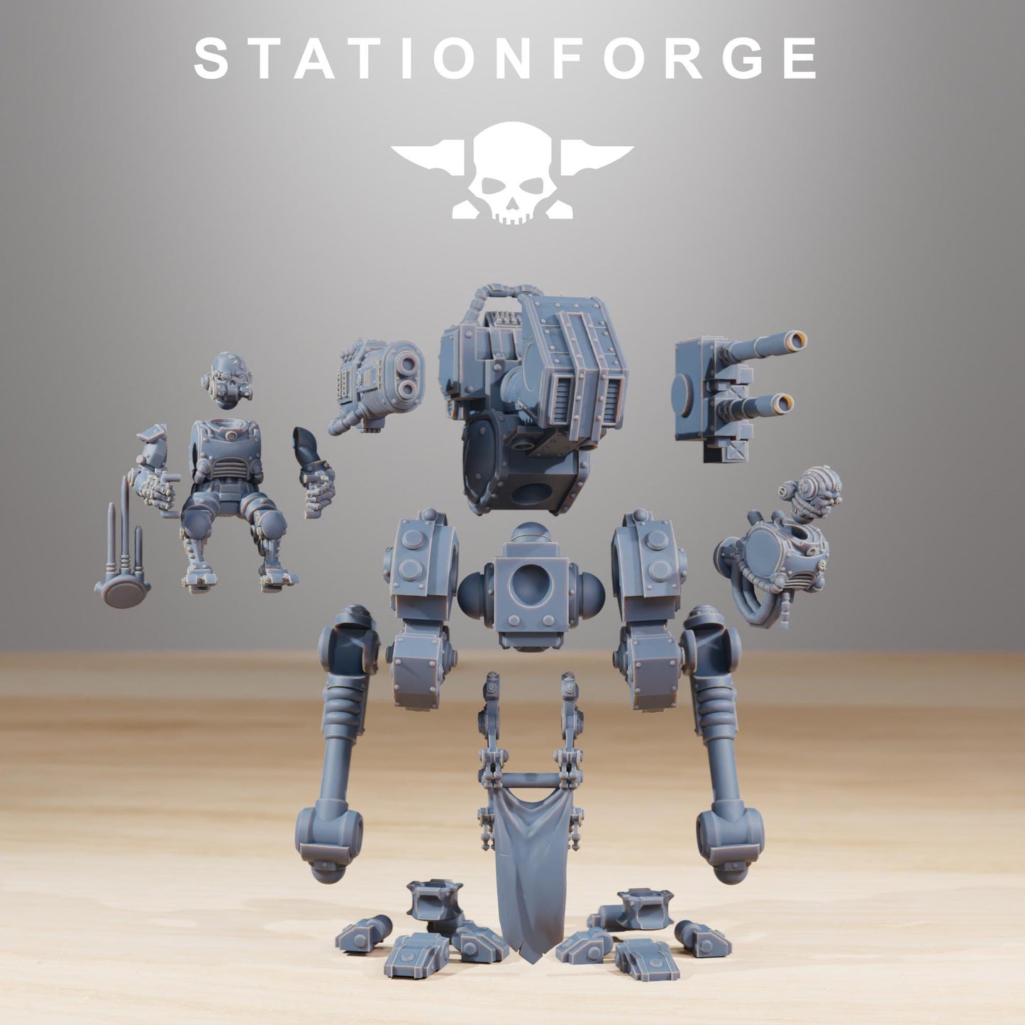 Scavenger Walker, Space Techno-bots, modular Sci-Fi warriors by STATIONFORGE, Sci-Fi Wargames Cyber-themed Grimdark miniatures