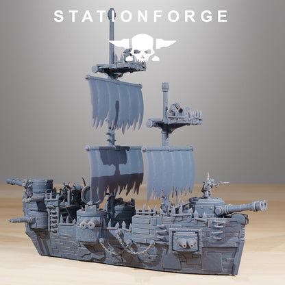 Gobs Pearl Battle Ship, Space-Faring Orkish Menace Sculpted by STATIONFORGE, Grimdark Compatible, Sci-Fi Wargame Scale