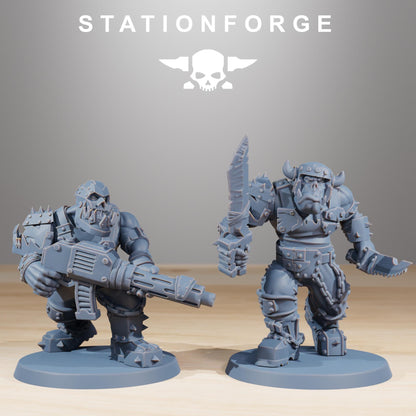 Orkaz Berserkers, Space-Faring Orkish Menace Sculpted by STATIONFORGE, Grimdark Compatible, Sci-Fi Wargame Scale