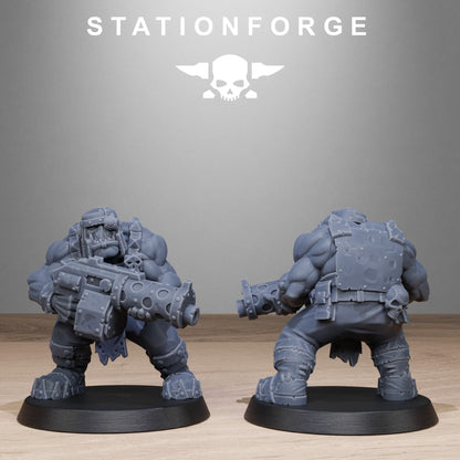 Orkaz Bros Infantry, Space-Faring Orkish Menace Sculpted by STATIONFORGE, Grimdark Compatible, Sci-Fi Wargame Scale