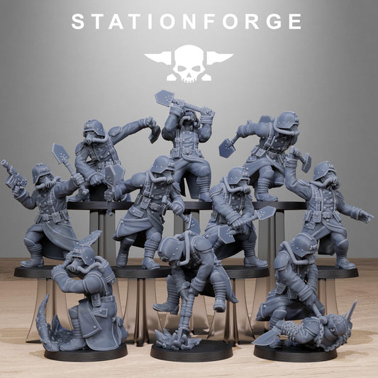 GrimGuard Shovel Fighter, Death Korps Proxy, Sci-Fi Wargames Miniatures by STATIONFORGE
