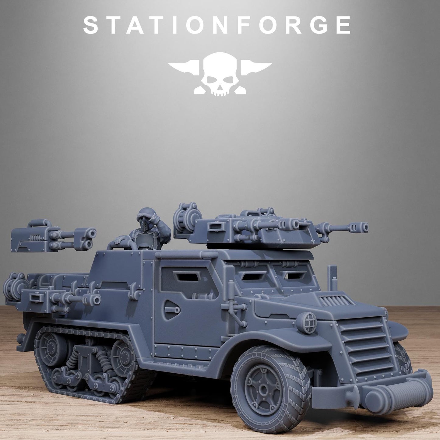 FreeGuard Half Track, Modular Sci-Fi Guardsmen Vehicle by STATIONFORGE, Sci-fi Wargames Proxy, Imperial Guard Transport Truck