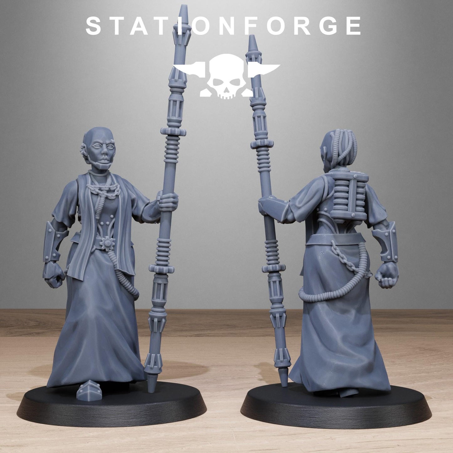Scavenger Sister Priests, Space Techno-bots, modular Sci-Fi warriors by STATIONFORGE, Sci-Fi Wargames Cyber-themed Grimdark miniatures