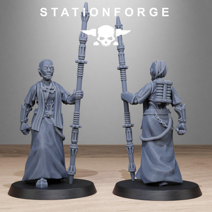 Scavenger Sister Priests, Space Techno-bots, modular Sci-Fi warriors by STATIONFORGE, Sci-Fi Wargames Cyber-themed Grimdark miniatures