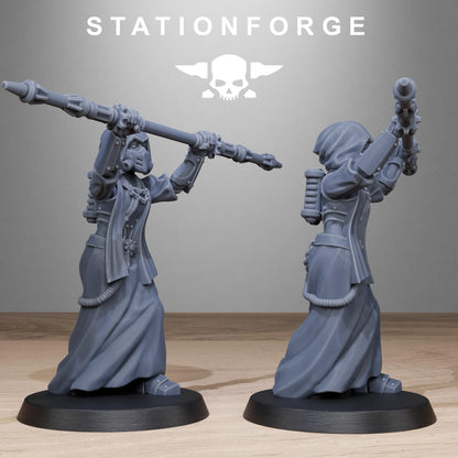 Scavenger Sister Priests, Space Techno-bots, modular Sci-Fi warriors by STATIONFORGE, Sci-Fi Wargames Cyber-themed Grimdark miniatures